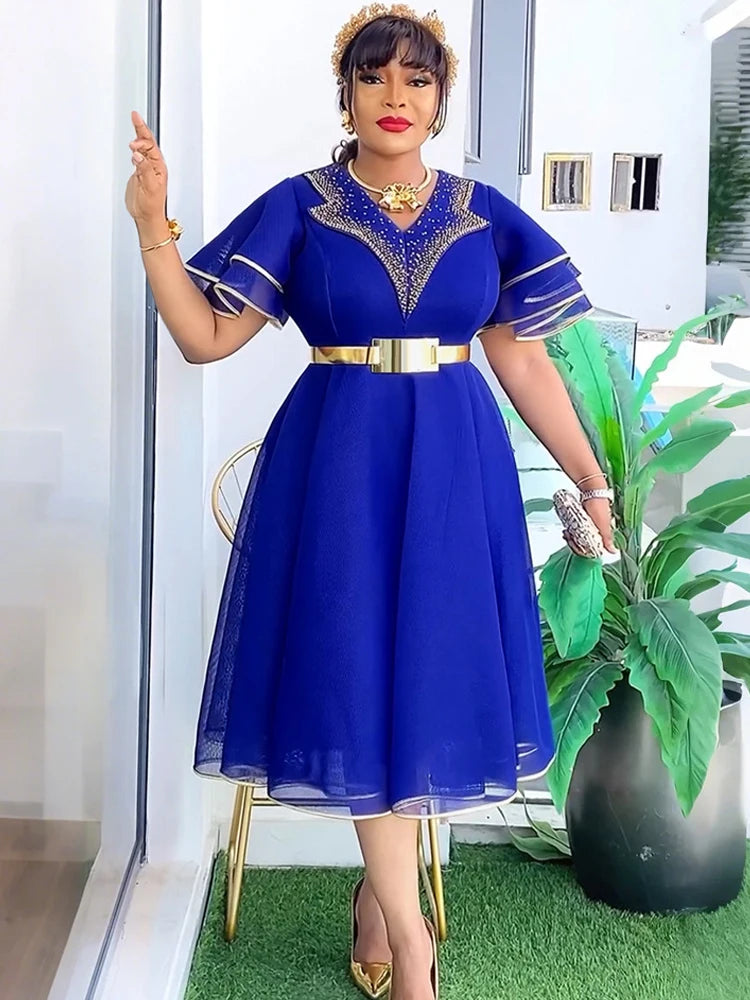 Robe Africaine Femme African Dashiki Clothing Party Evening Dresses Ruffle Sleeve Maxi Dress Dubai Turkey Kaftan Abayas Outfits