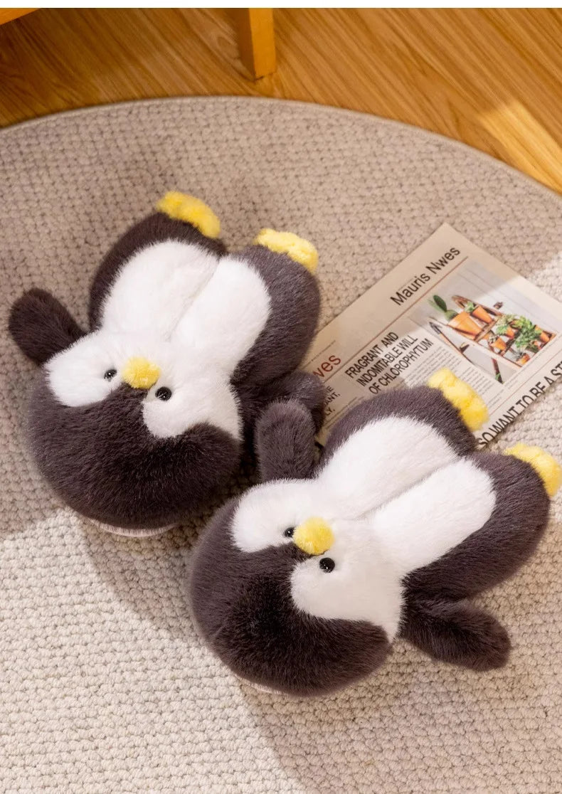 Funny Fuzzy Penguin Slippers Girls Novelty Indoor Shoes Women Soft Furry Slippers Female Plush Home Shoes Animal Flip Flops