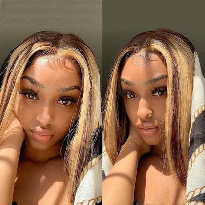 ISHINE 13x5x1 Highlight Straight Bob Wig Lace Front Wigs For Women Brazilian Hair Ombre Blond Color Wig Short Bob Human Hair Wig