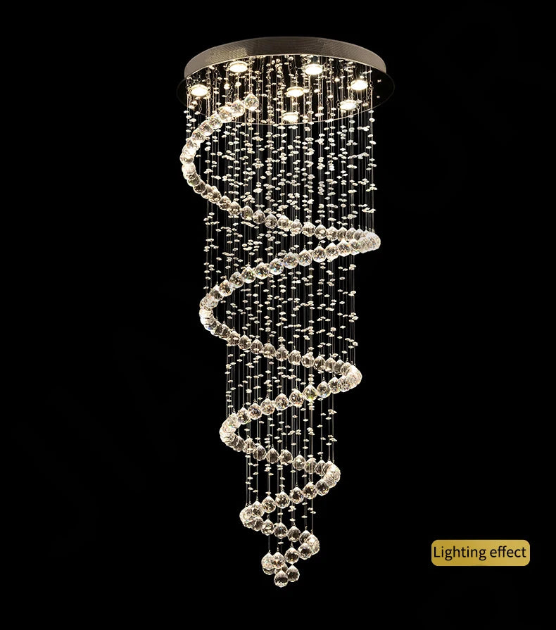 Staircase Long Pendant Lamp, Villa Lamp, Crystal Hanging Line Lamp, Duplex Living Room Spiral Lamp, Glass Romantic Decorative La