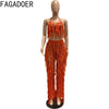 FAGADOER Sexy Hollow Out Tassels Pants Two Piece Sets Women Halter Sleeveless Backless Crop Top + Pants Outfit Female Streetwear