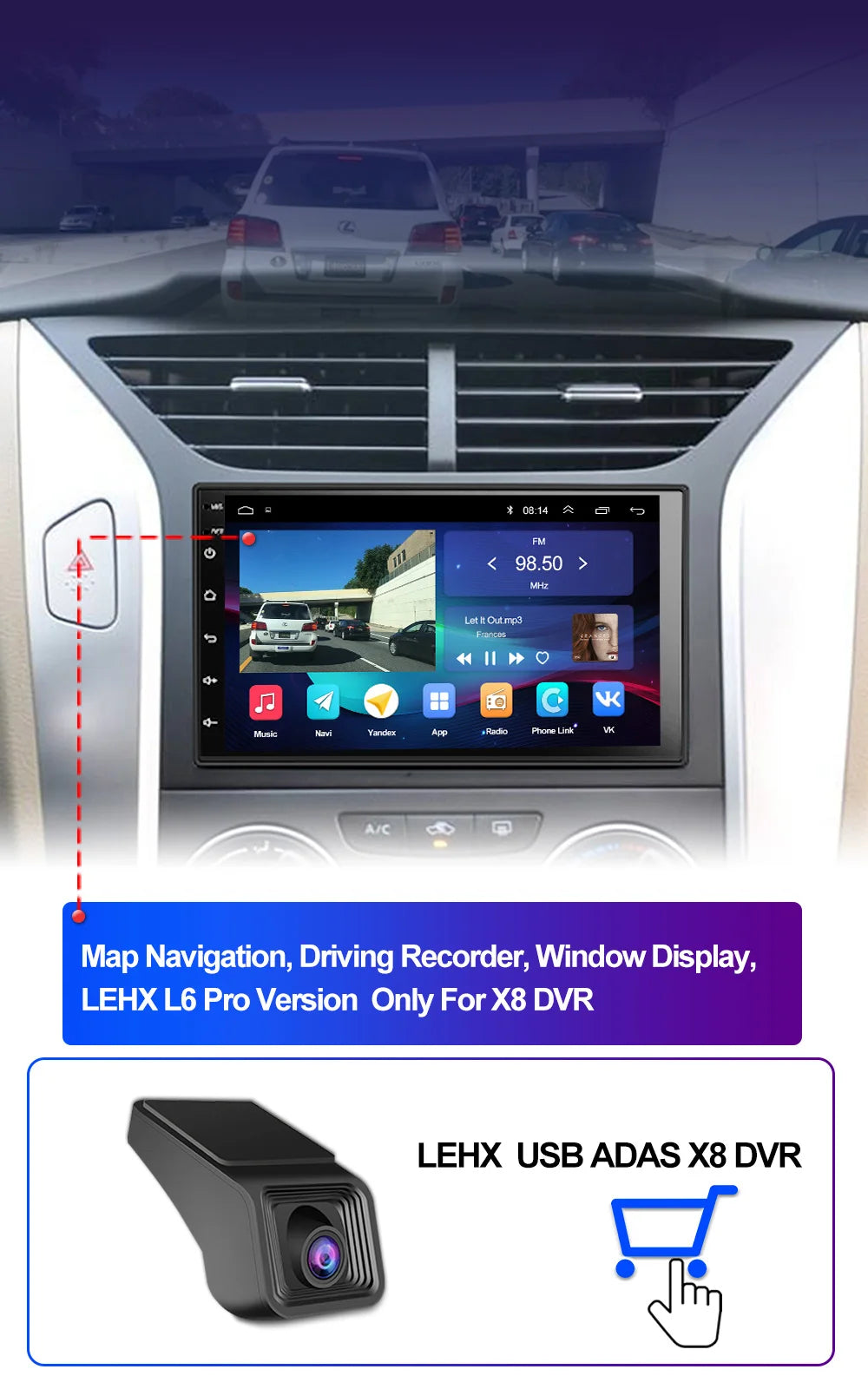 LEHX 7" 2Din MP5 Video Carplay & 4Core Android 14 Car Radio Audio Androidauto Carplay 4G GPS WIFI Automotive Multimedia Player