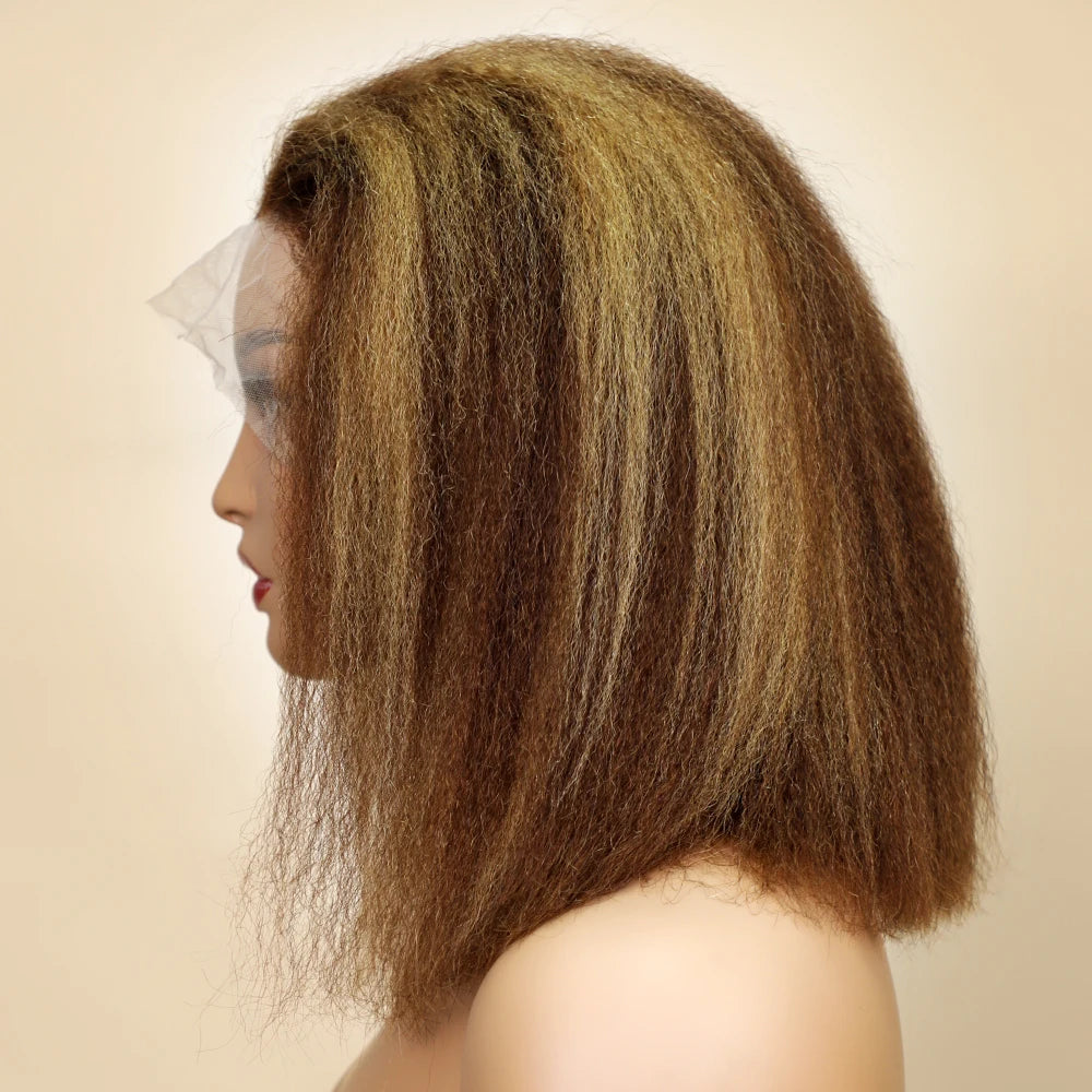 Highlight Ombre Lace Front Wig Human Hair Pre Plucked 13x4 colored 4/27 250%Density Honey Blonde Kinky Straight Lace Wigs