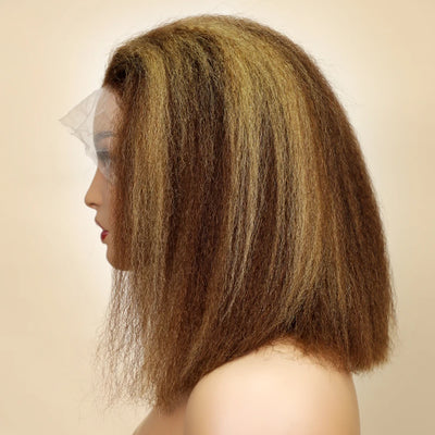 Highlight Ombre Lace Front Wig Human Hair Pre Plucked 13x4 colored 4/27 250%Density Honey Blonde Kinky Straight Lace Wigs