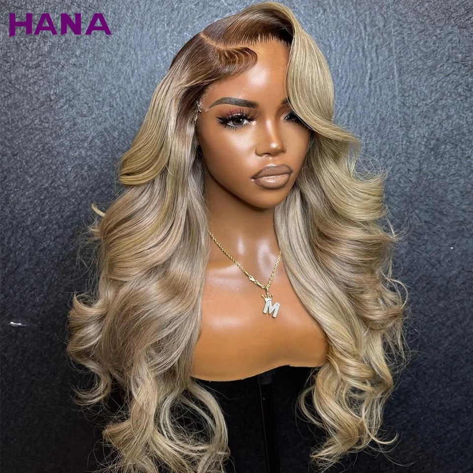 Ombre Blonde With Dark Roots Colored 5X5 Closure Wig For Women Human Hair Body Wave Ombre Ash Blonde 13X6 13X4 Lace Frontal Wig