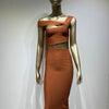 Women Summer Sexy Hollow Out Brown Midi Knee Length Bodycon Bandage Dress 2023 Designer Elegant Evening Party Dress Vestido