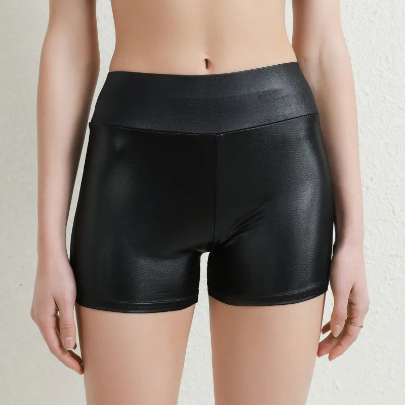 2023 Sexy Womens Shorts Shiny Elastic High Waist Shiny Faux PU Leather Short Pants Slim Hot Dance Clubwear Mini Shorts
