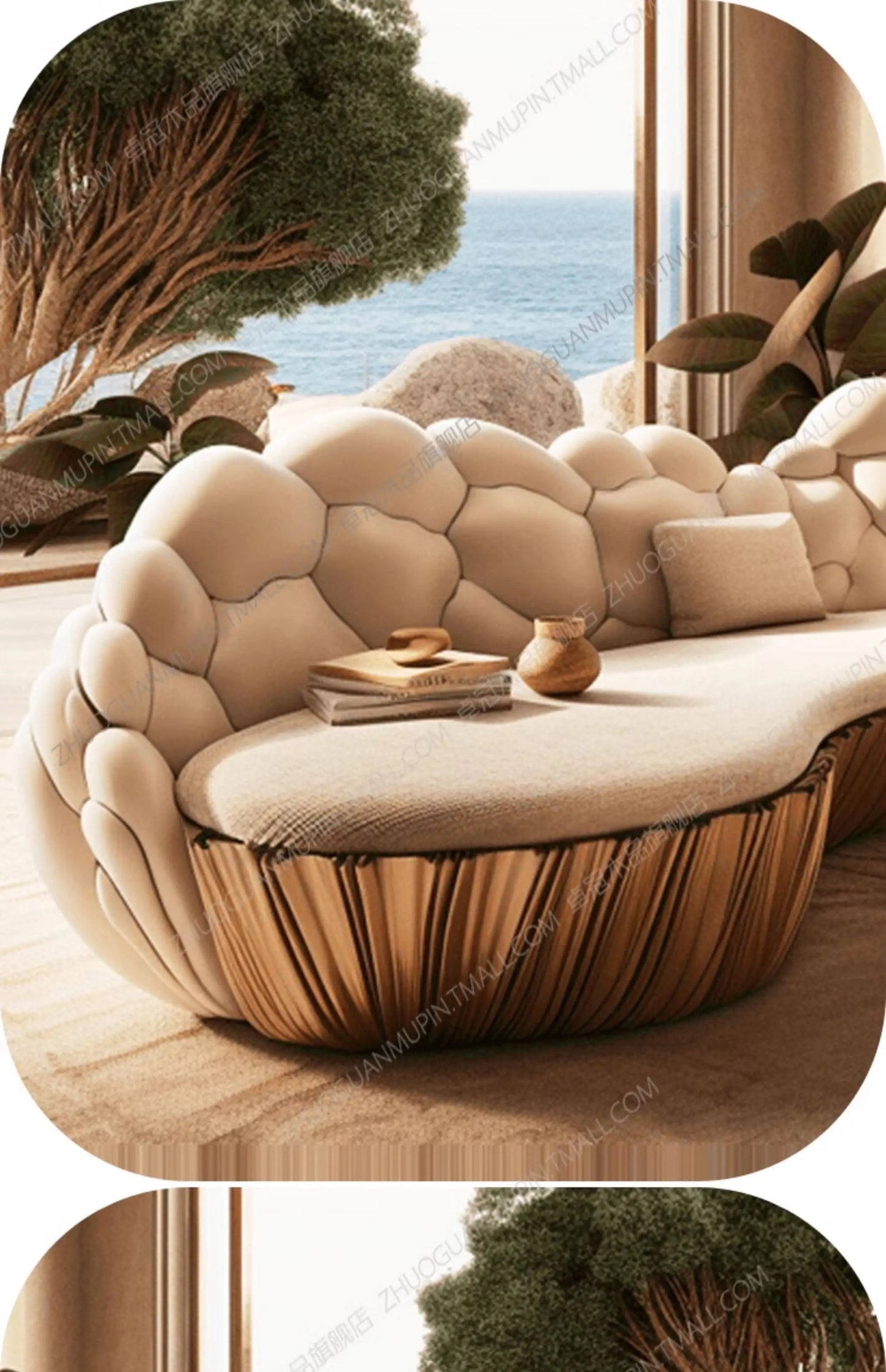 French light luxury semi-circular curved villa living room creative sofa cream special-shaped solid wood