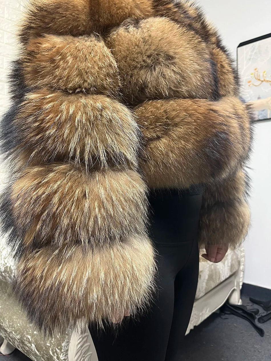 2025 MAOMAOKONG Natural Real Fox Fur Coat Women Winter Long Sleeve Luxury Raccoon Fur Jackets Thick Top Female Furry Coat Vest