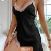 Silk Satin Lace Women Nightgown Sleeveless Cross Back Sleepwear Solid Color Deep V Neck Side Split Pajama Home Dress