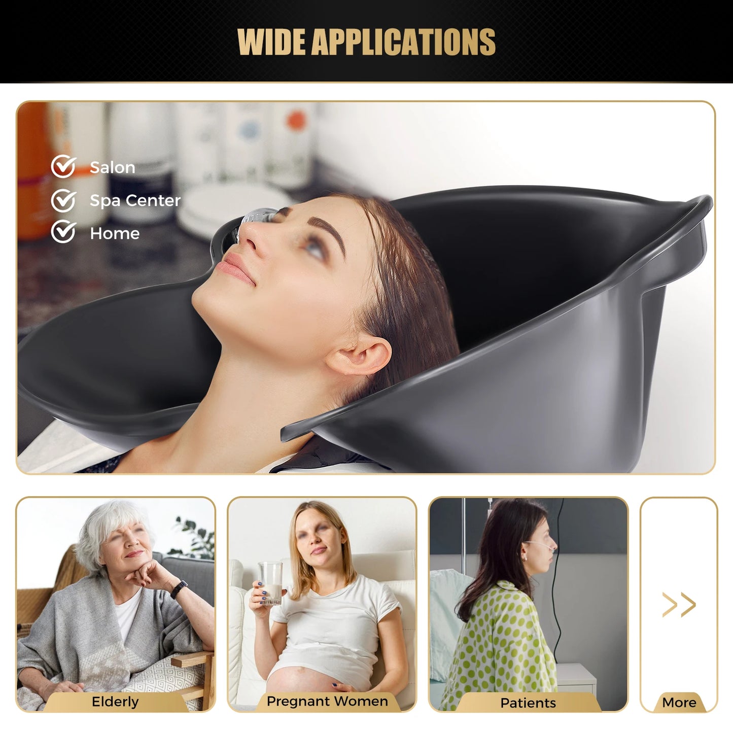 Portable Shampoo Basin with 2 Water Buckets 30cm Deep Salon Hair Washing Sink Adjustable Height Angle Mobile Shampoo Bowl Unit