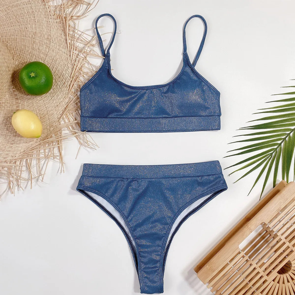 Bikini 2025 Sexy Blue High Waist Swimwear Swimsuit Women Bikinis Set Bathing Suit Beach Bikini Female Push Up Biquinis Feminino