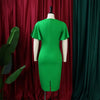 Dress Women Mid Length Dresses Green Slim Ruffles Bodycon Round Neck Short Sleeve Sexy Elegant Party High Waist Vestidos