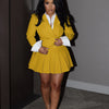 BWQ 2024 INS Women Fashion Pleated Mini Skirts Suit and Shirt Patchwork Long Sleeve Blazer Matching 2 Two Piece Set Outfits