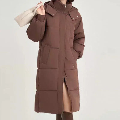 EVNISI Women Casual Thicken Warm Hooded Long Coat Long Sleeve Down Coat Zipper Pocket Parkas Women Office Coat Autumn Winter