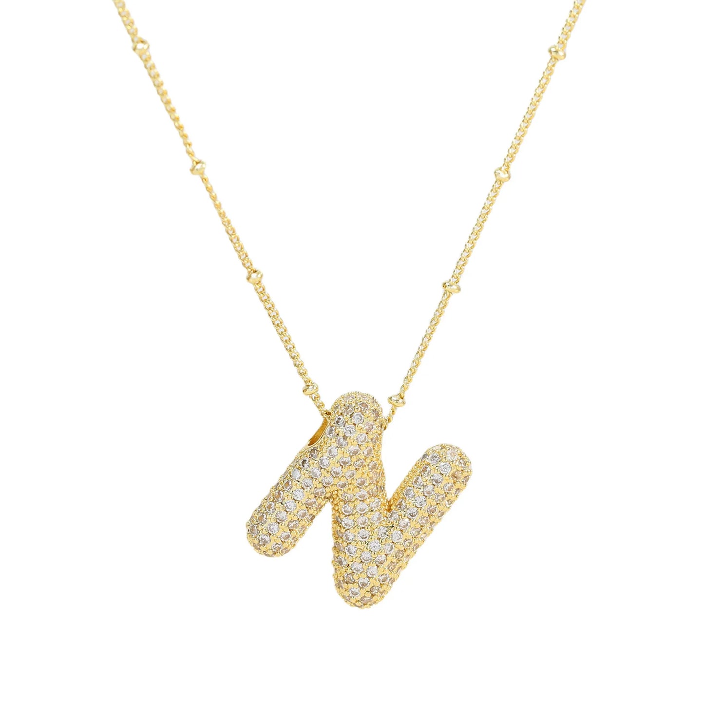 Cubic Zirconia Gold Plated  Bubble Alphabet Letter Necklace Monogram Necklace Balloon Initial Necklace Gifts for Women Girls