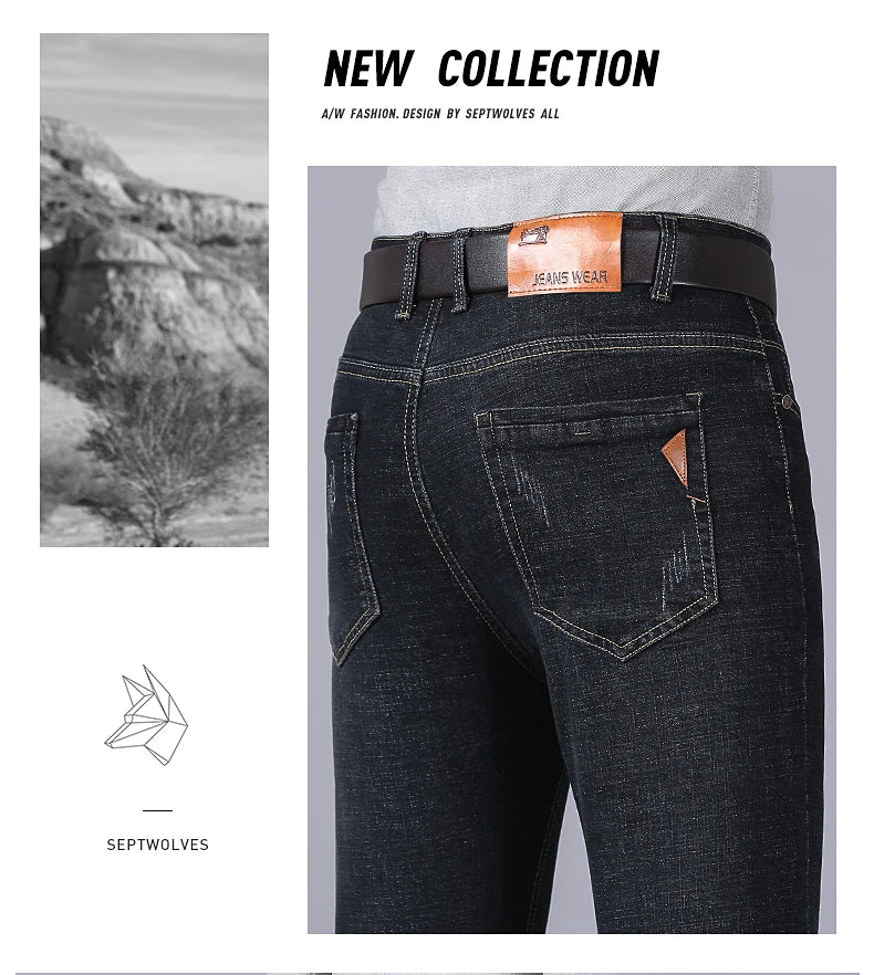 2024 New Business Men's Jeans Casual Straight Stretch Fashion Classic Blue Black Work Denim Trousers Male Brand Clothing