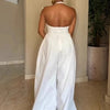 Znaiml Elegant Evening Gowns Biarthday Party One Pieces Wide Leg Pants Outfit for Women White Halter Backless Jumpsuit Rompers