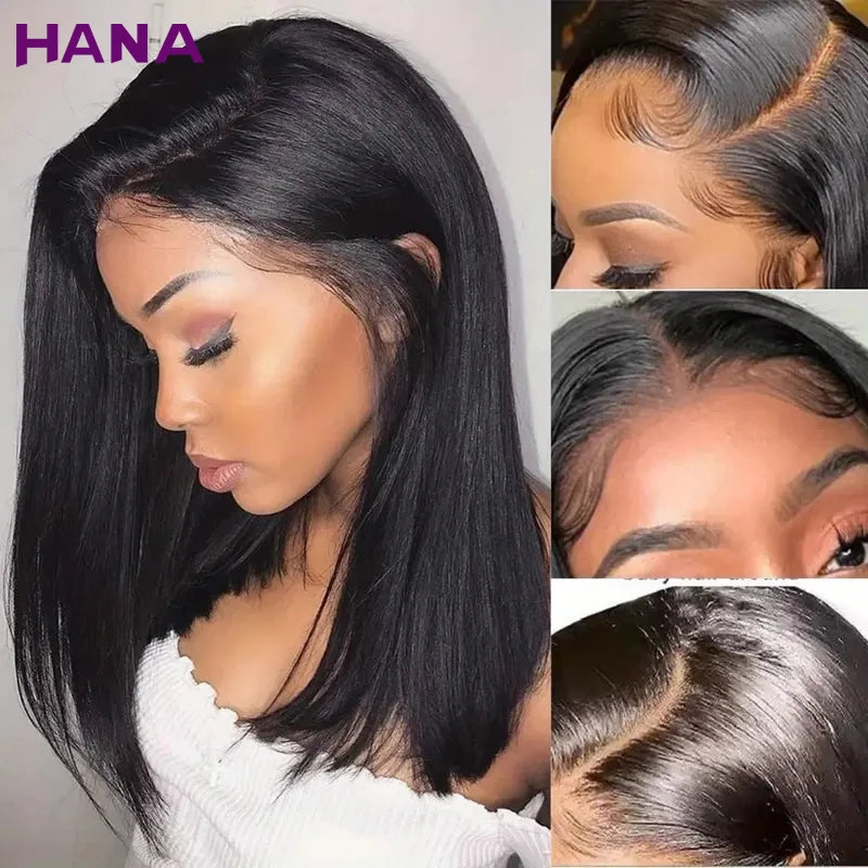 Ombre Ash Blonde With Brown Roots Colored Short Bob Wig 13x4 Lace Front Wig 180% Density Straight Human Hair Wig For Black Women