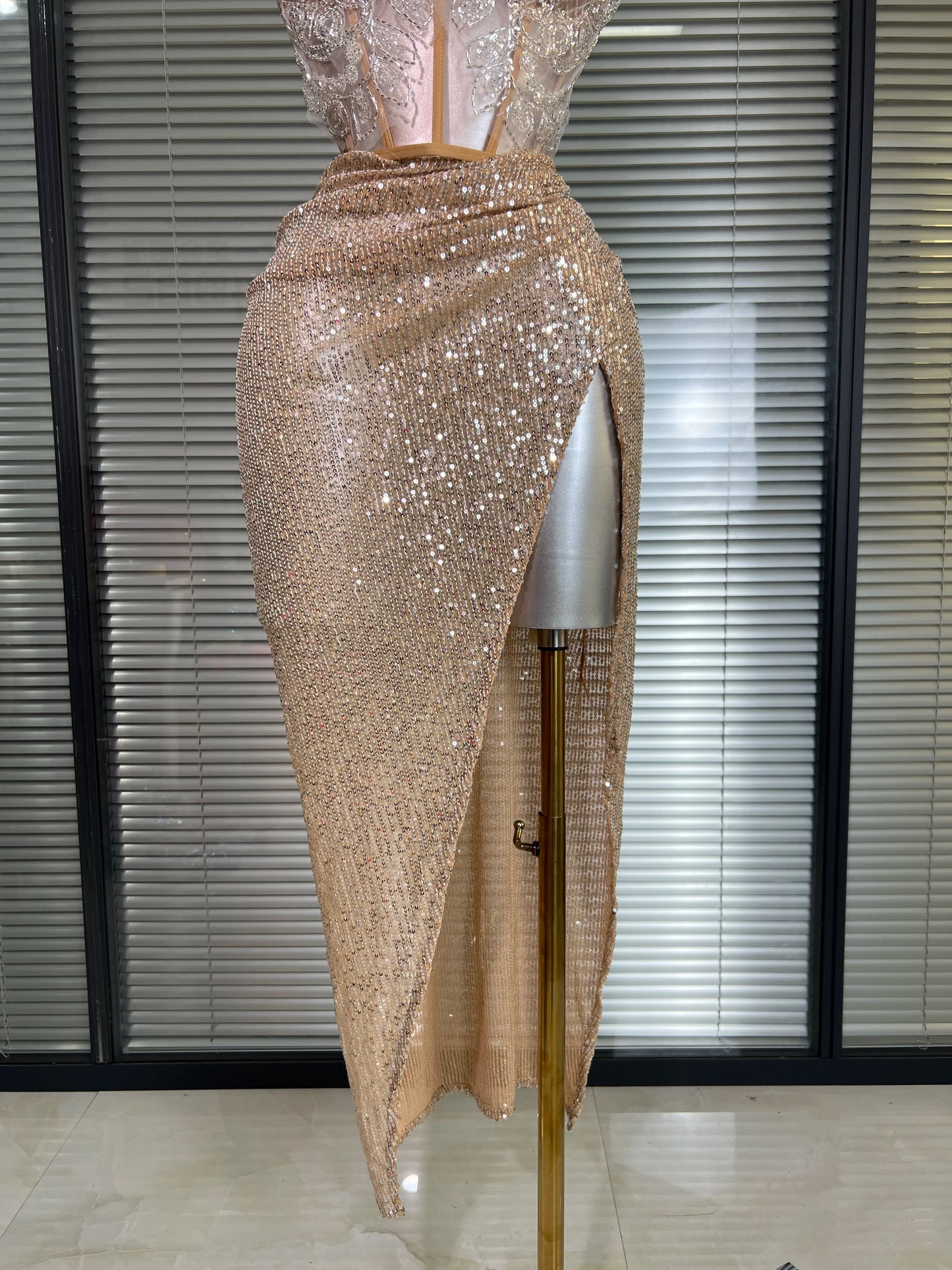 Summer New Women Sexy Strapless Two Pieces Set Glitter Night Club Skirt Suits Laced Singer Dancer Stage Performance Costume