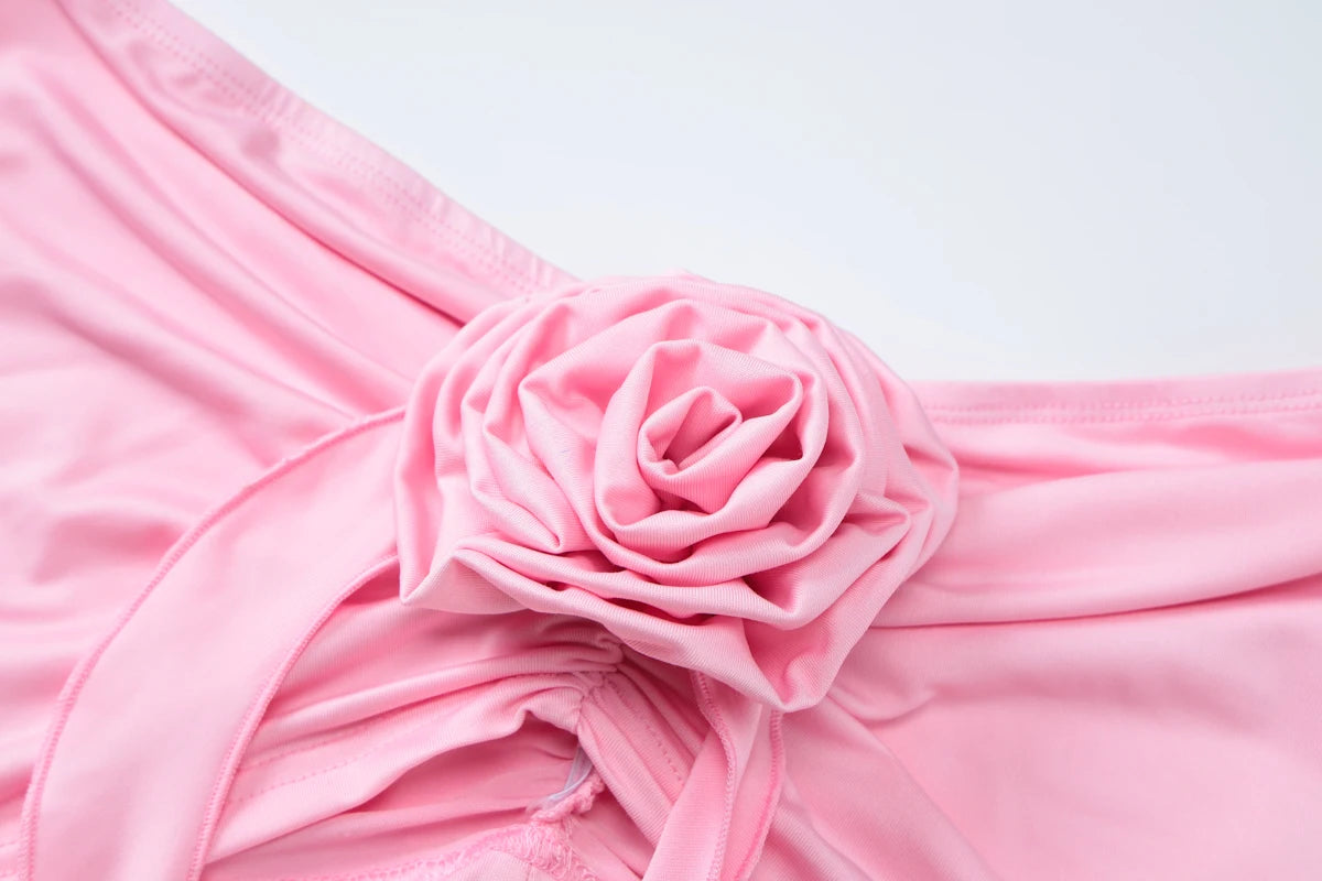 Hugcitar Fashion 2 Pcs Sets Strapless Tie Flower Draped Sexy Crop Tank Top Slit Tassel Maxi Skirt Women Outfit Festival Party
