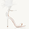 Summer new feather flower silk ribbon sexy open-toe sandals thin high-heeled banquet dress fashionable large-size women's shoes