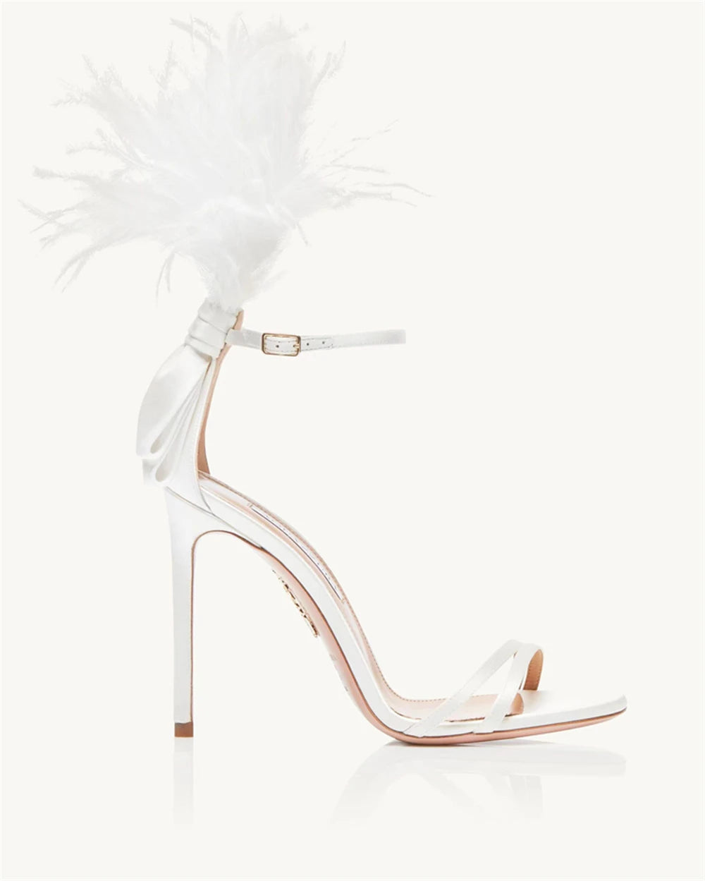 Summer new feather flower silk ribbon sexy open-toe sandals thin high-heeled banquet dress fashionable large-size women's shoes