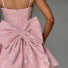 Mozision Sequins Bow Backless Sexy Mini Dress For Women Robe Fashion Square Collar Sleeveless High Waist A-line Club Dress