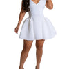 Fashion Halter A-line Deep V Off Shoulder Backless Birthday Women Red Mini Dress Sleeveless Ruched Princess Party Bodycon Robe