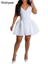 Fashion Halter A-line Deep V Off Shoulder Backless Birthday Women Red Mini Dress Sleeveless Ruched Princess Party Bodycon Robe