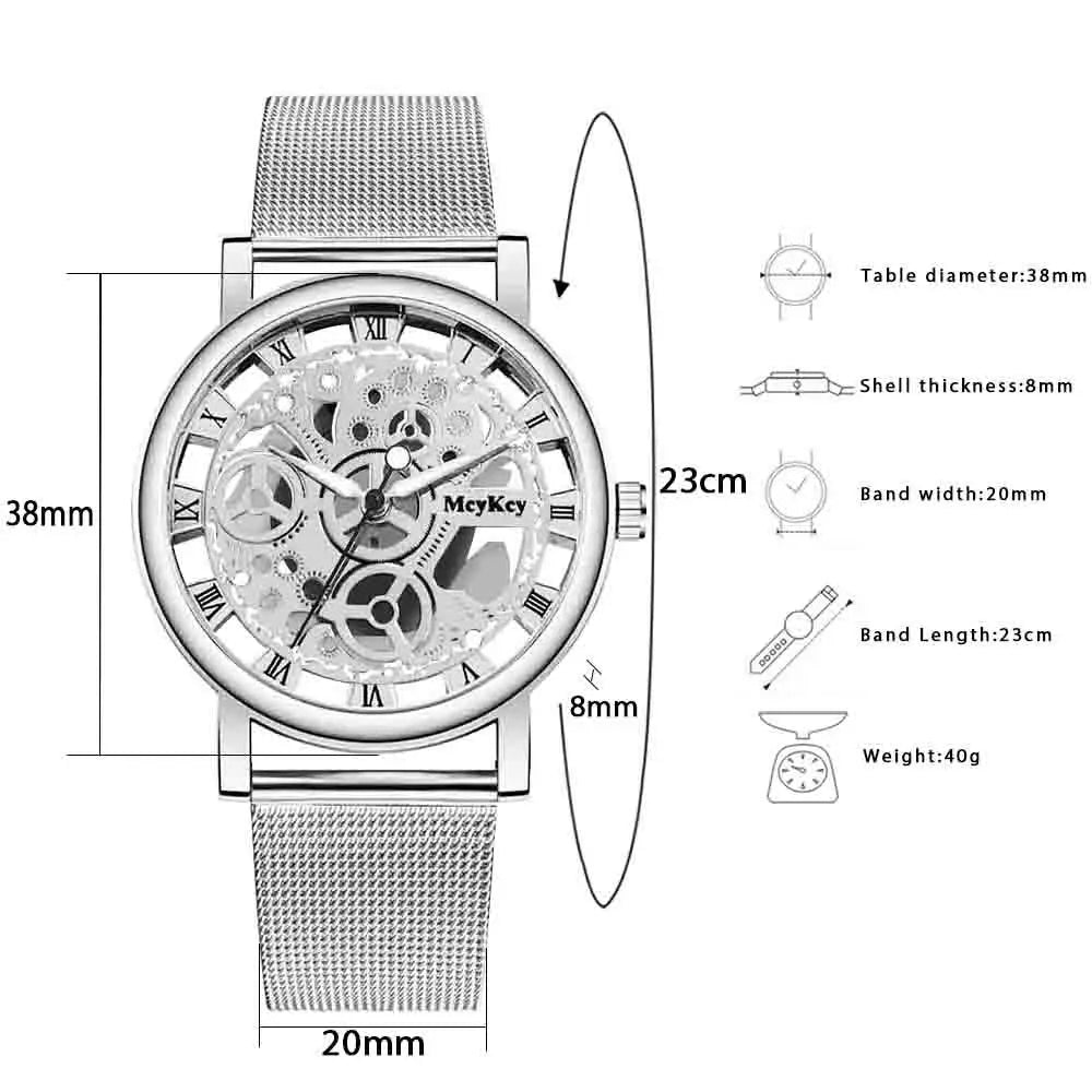 New Fashion Top Women Hollow Skeleton Faux Mechanical Watch Ladies Metal Mesh Quartz Wrist Watches For Female Relogio Feminino