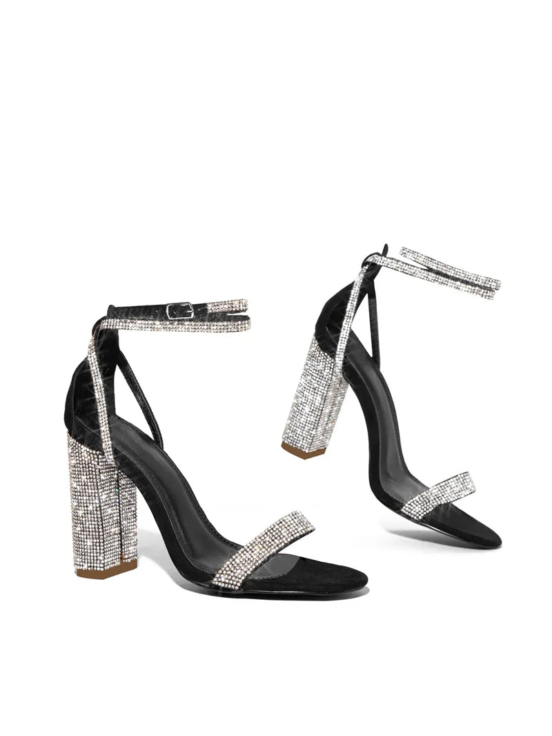Liyke Sexy Crystal Ankle Strap Sandals Women Elegant Party Wedding Rhinestone High Heels Summer Open Toe Ladies Dress Shoes Gold