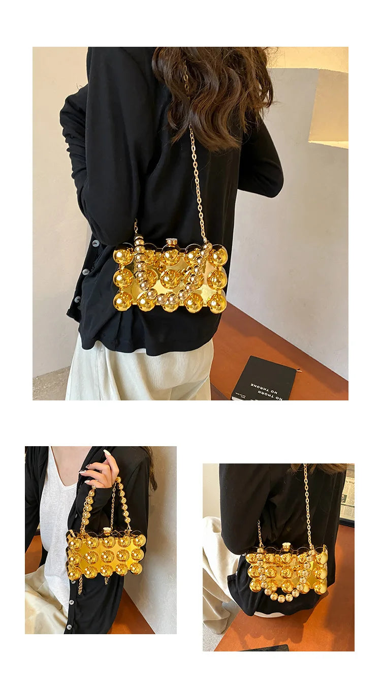 Mini Gold Chain Crossbody Bags for Women 2024 Y2K Korean Fashion Lady Evening Party Shoulder Bag Handbags and Purses