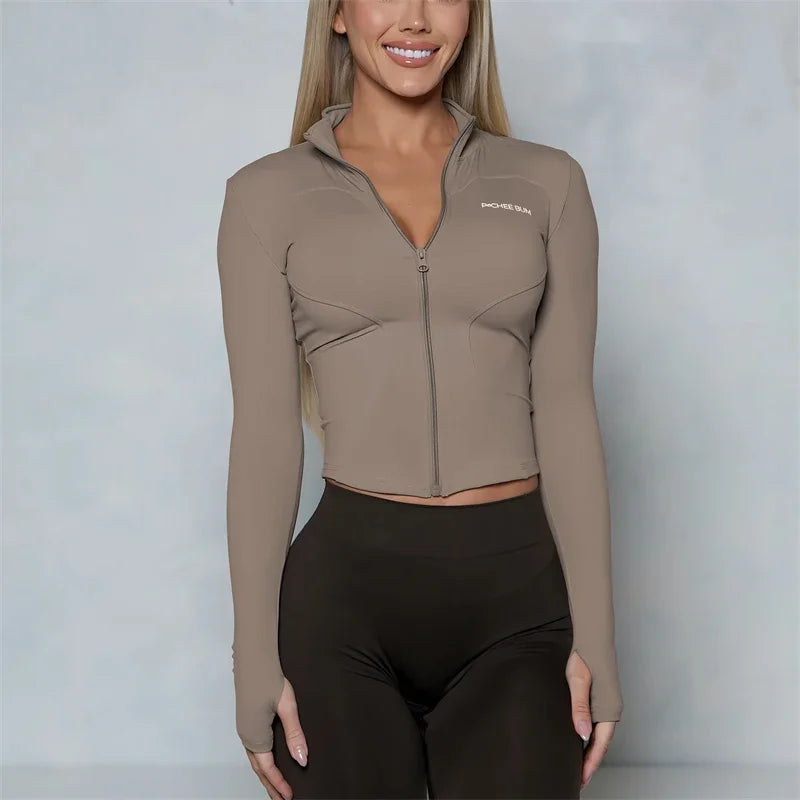 Women BUM New Sculpting Jacket Running Elasticity Yoga Jacket Slim Top Coat Women's Sports Jacket Gym Long Sleeves Women Zipper