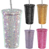 1 Pc Rhinestone Coffee Cup Gift Cup Rhinestone Rhinestone Thermos Cup Double Stainless Steel Straw Cup Coffee Mug  Water Bottles