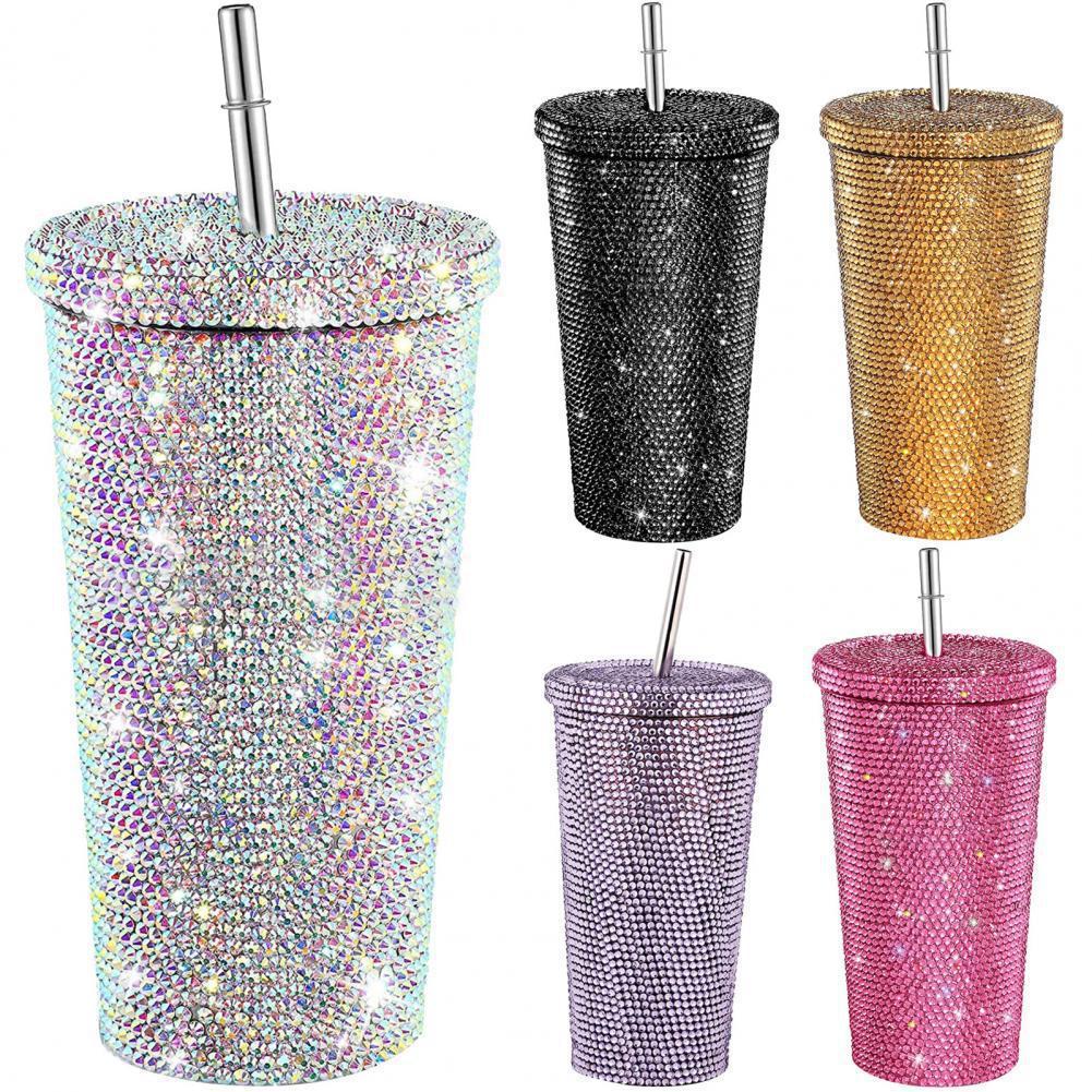 1 Pc Rhinestone Coffee Cup Gift Cup Rhinestone Rhinestone Thermos Cup Double Stainless Steel Straw Cup Coffee Mug  Water Bottles
