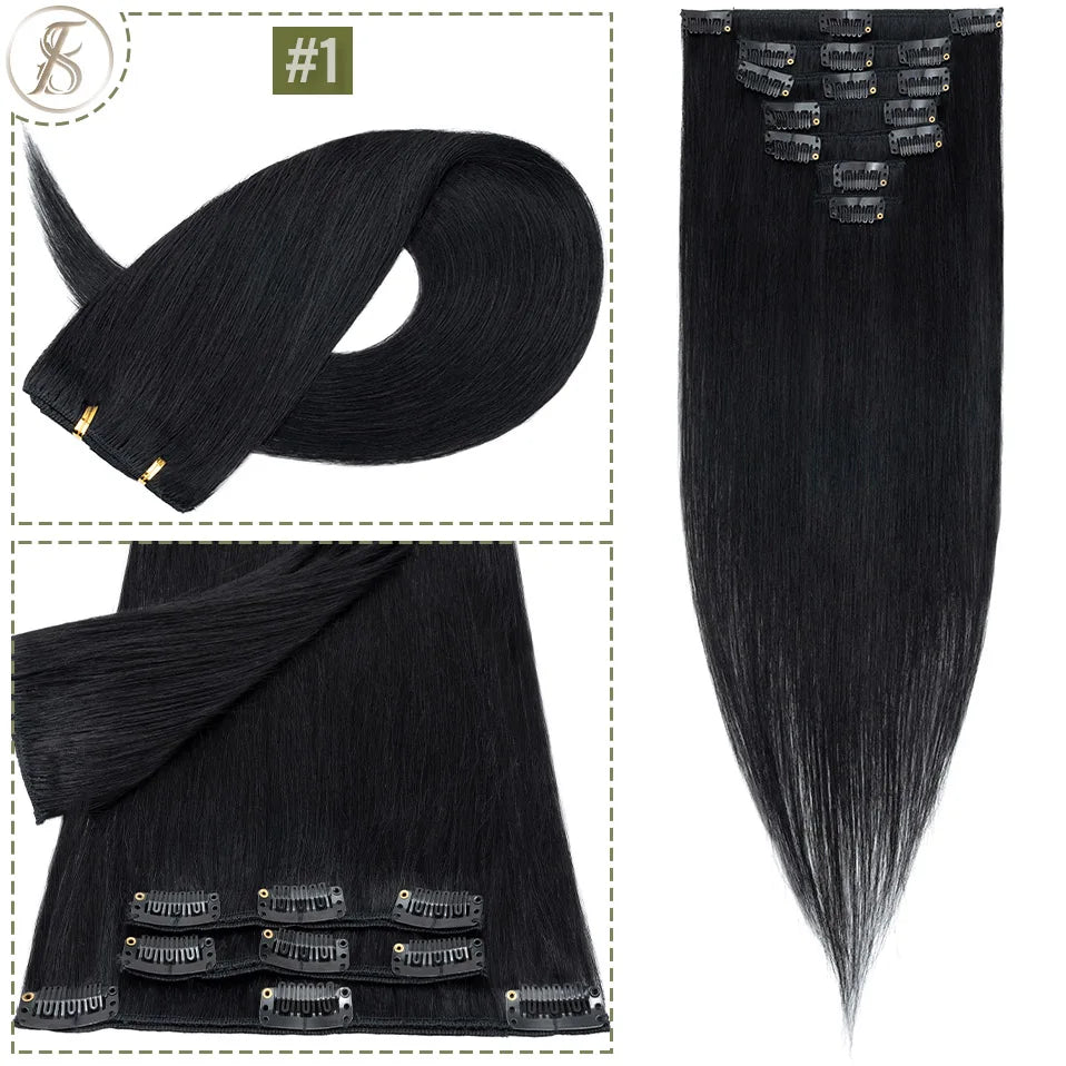 TESS 7Pcs/Set Human Hair Clip In Hair Extensions Natural Extension 14"-24" Full Head Blonde Human Hair Clip Ins Remy Hair Pieces