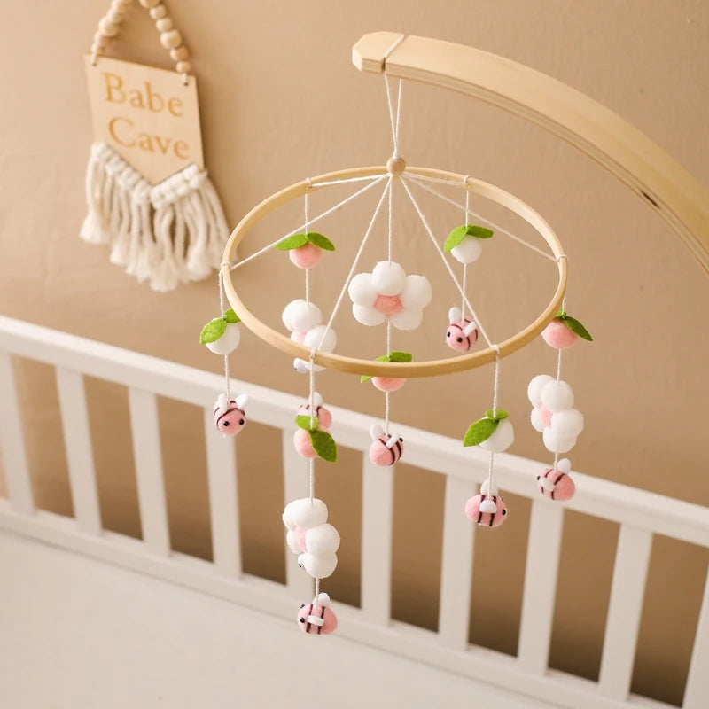 Baby Crib Mobile Bed Bell Rattle Toys Wooden Crochet Stars Pendant Bed Bell Toys Newborn Comfort Crib Bracket Hanging Toys Gifts
