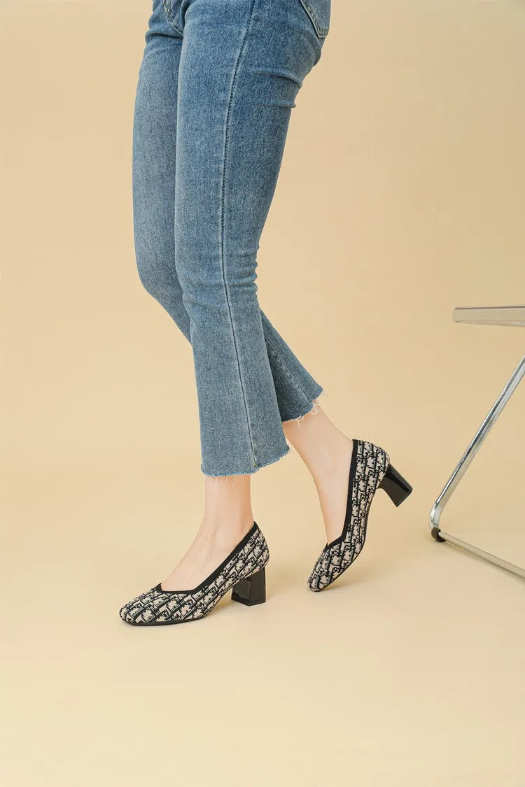 DIMANYU Women Dress Shoes Square Toe 2025 New Knitted High Heel Pumps Women's Fashion Shoes Large Size Women's Spring Shoes