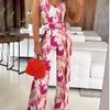 Spring and Summer New Women's Fashion Casual Slim Striped V-neck Black and White Contrast Jumpsuit--without Belt