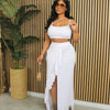 CM.YAYA Summer Women Sets Sleeveless Sexy Strap Crop Top and Tassel Long Skirt Sets Night Club Party Beach 2 Two Piece Sets