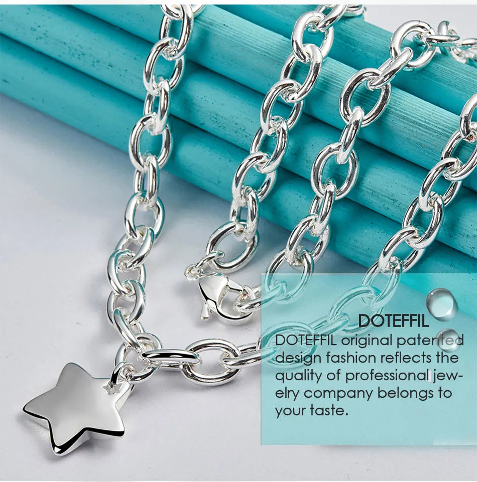 DOTEFFIL 925 Sterling Silver Star Pendant 18 Inch Chain Necklace For Woman Wedding Engagement Fashion Jewelry