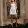 Elegant Womens White Floral Chic Mini Dress Patchwork Pleated Short Dresses Casual Black Evening Party Dresses Birthday Summer