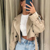 2024 Belt Cropped Trench Spring Jacket Women Vintage Streetwear Double Breasted Long Sleeve Top Female Coat Outfits