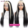 Skunk Stripe Human Hair Wig 1B/613 Highlight Blonde Straight Lace Front Wig 13x4 Colored Lace Front Human Hair Wigs 250 Density