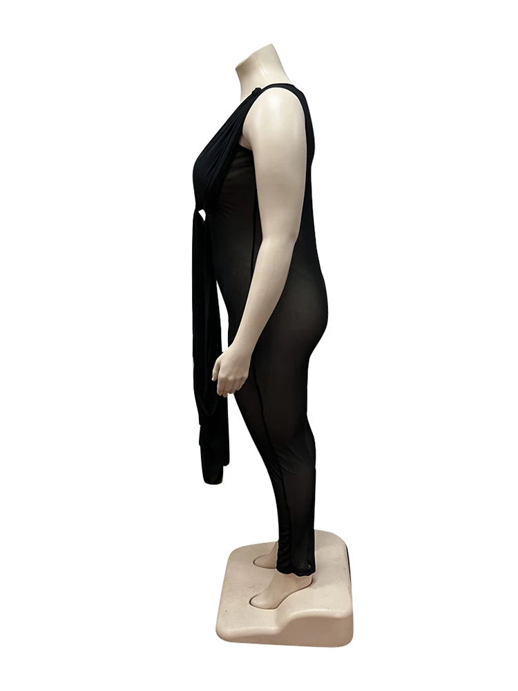 Female Jumpsuit Summer One Piece Ladies Mesh Jumpsuit V Neck Sleeveless Sexy Jumpsuit Woman Wholesale Dropshipping