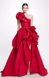 Amanda Customized Red Satin Prom Gown A-line 3D Big Flower Evening Formal Elegant Floor-Length One Shoulder Party Dresses 2024