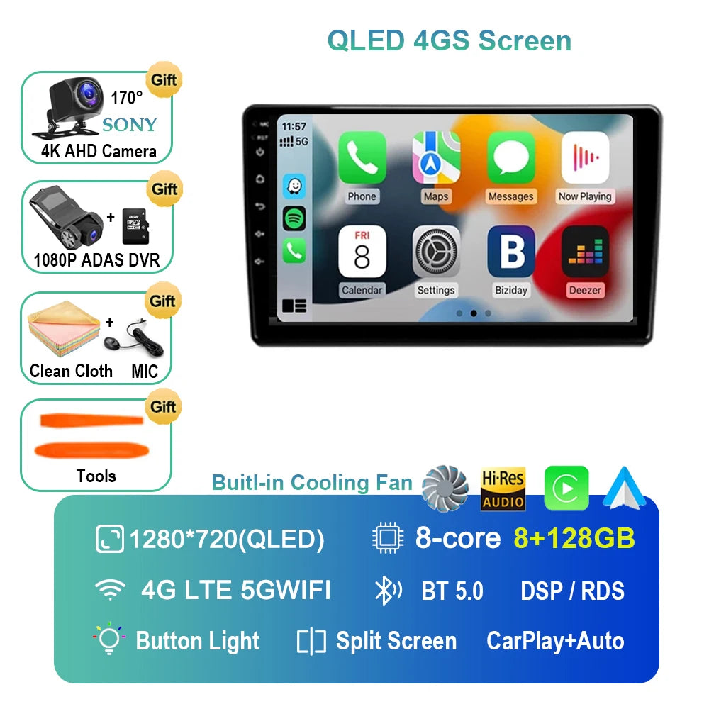 Android 14 For Audi A4 II 2 B6 III 3 B7 2000 - 2009 S4 2002 - 2008 RS4 2005 - 2009 Car Radio Multimedia Video Player Navigation