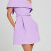 Women Belt Patchwork Short Sleeve Mini Dress, Spring Summer Fashion Slash Neck Party Dress, Solid Off The Shoulder Ladies Dress