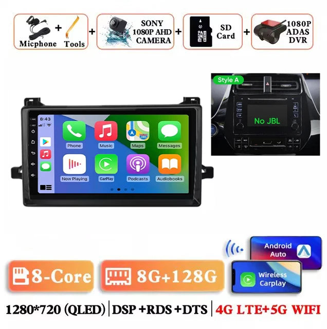 Android 14 Car Radio For Toyota Prius XW50 2015 - 2020 AI Voice Wireless Carplay Multimedia Video Player Navigation GPS Stereo